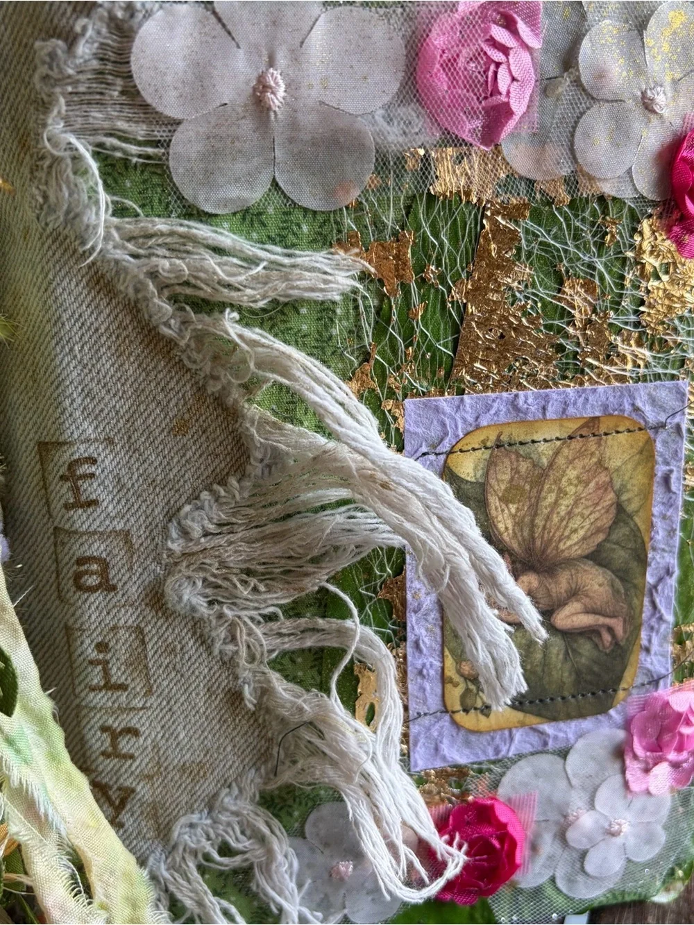 Fairy Junk Journal Gold Floral Denim Boho Grungy Decorated 3 Sig Softcover